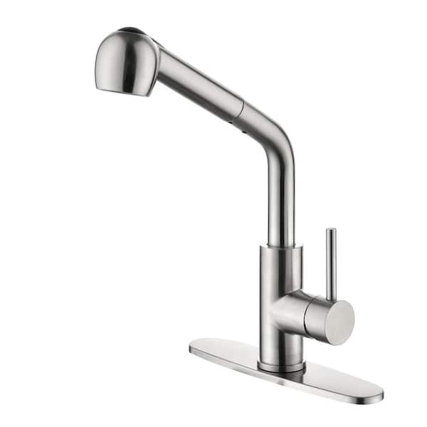Fapully Single Handle Pull-Down Sprayer Kitchen Faucet with in Brushed Nickel Liftable Power Clean and Reflex Spot