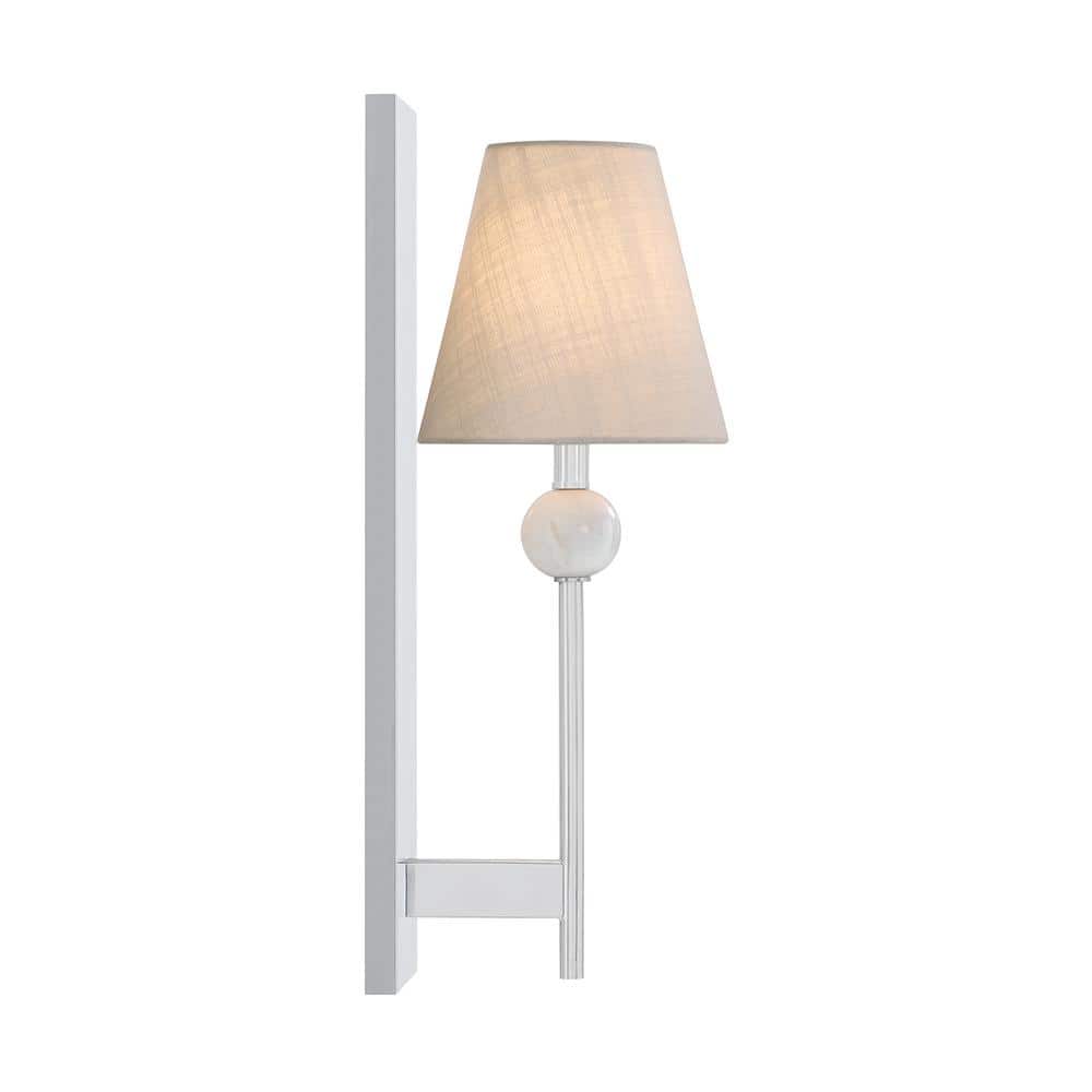 Polished Chrome Wall Sconce with White Fabric Shade