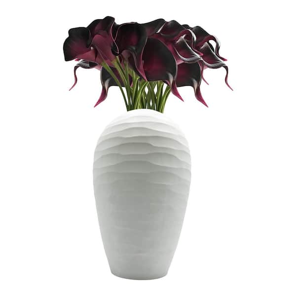castellousa White 14 in. Textured White Round Glass Vase