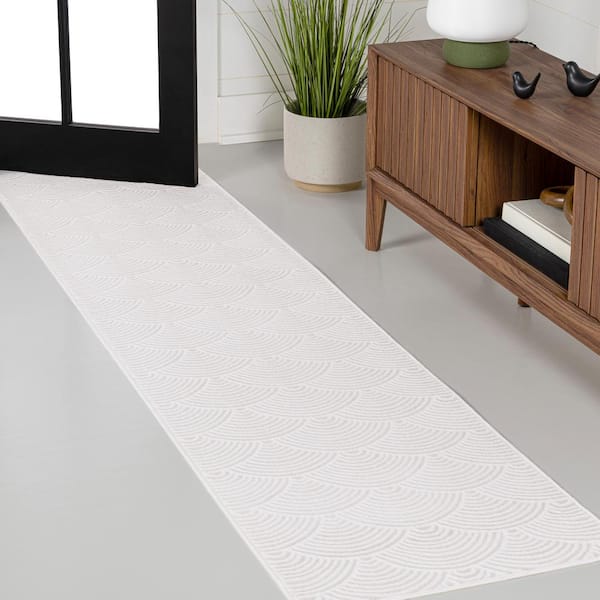 Porter Geometric Art Deco Fan Pattern High-Low White/Light Gray 2 ft. x 8 ft. Runner Rug