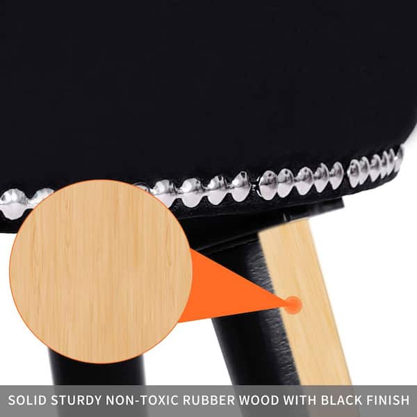 25.1 in. H Black Makeup Vanity Velvet Upholstered Stool, Makeup Chair with Black Finished Wood Legs