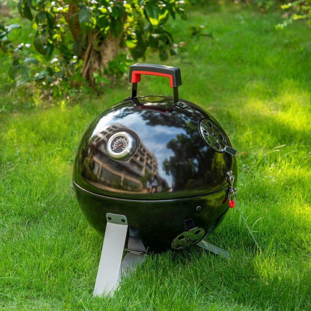 18" Black Charcoal Vertical Smoker Grill with Porcelain Enamel Bowls