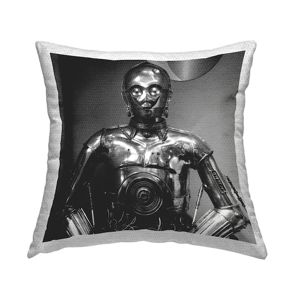 Stupell Industries Iconic Robot Science Fiction Monochrome Character Black Square Outdoor Throw Pillow