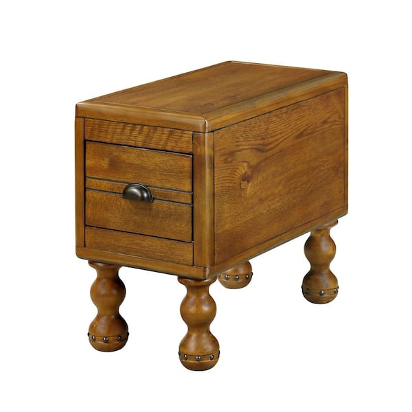 Unbranded 20.5 in. H Antique Brown Solid Wood Rectangle Outdoor Side Table with Drawer for Small Spaces, Living Room, Bedroom