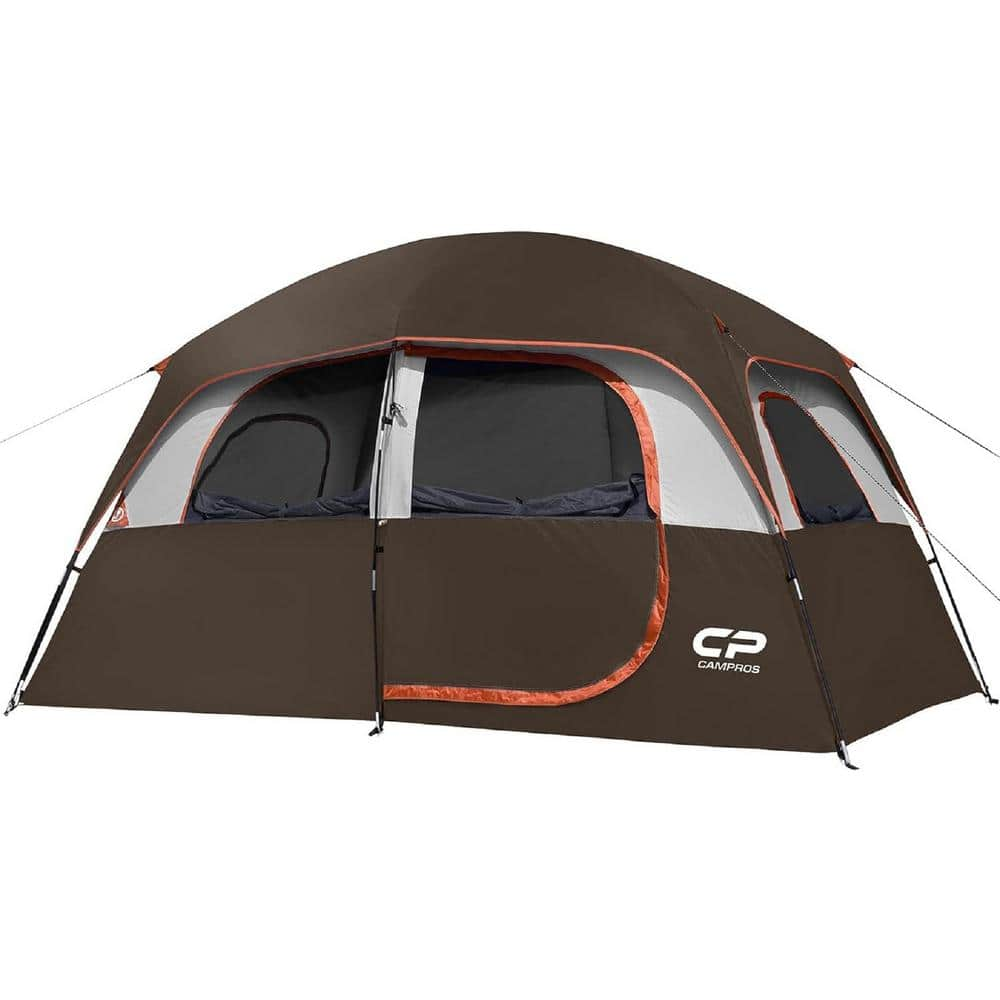 Cesicia Outdoor Double Layer 11 ft. x 7 ft. x 72 in. 6-Person Brown Fabric Camping  Tent with 4 Large Mesh Windows 23tt122216 - The Home Depot