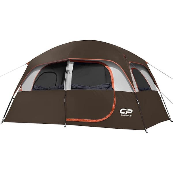 Outdoor Double Layer 11 ft. x 7 ft. x 72 in. 6-Person Brown Fabric Camping Tent with 4 Large Mesh Windows