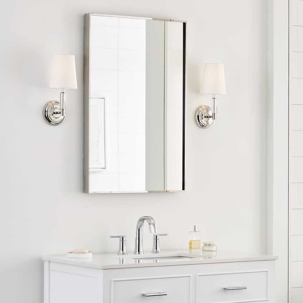 Polished Nickel Round White Fabric Shade Wall Sconce