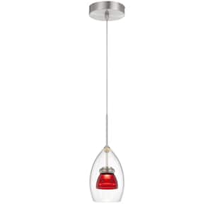 7 in. Integrated LED Clear Red Clear Glass and Metal Indoor Pendant