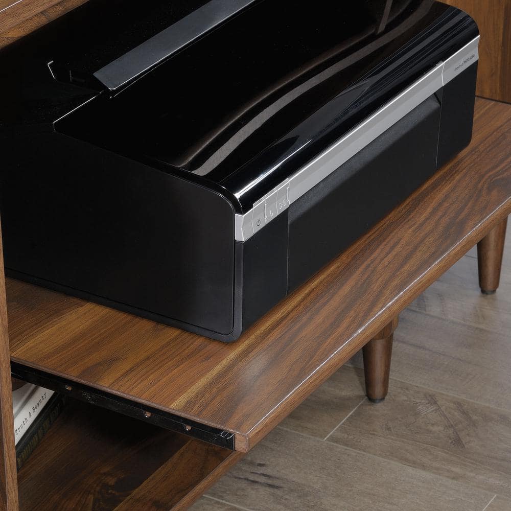 Grand Walnut Mid-Century 59'' Storage Credenza with Brass Accents