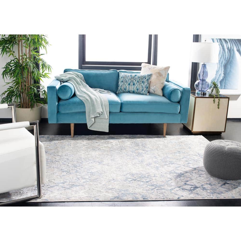 Amelia Light Grey and Blue Abstract 9' x 12' Synthetic Area Rug