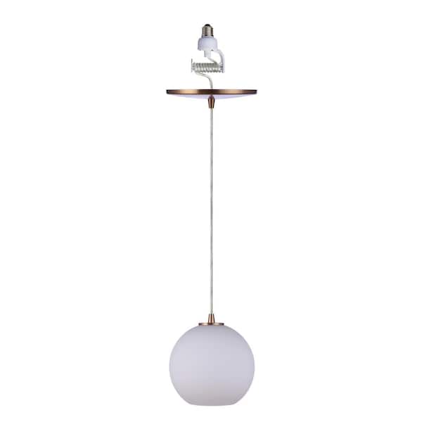 Worth Home Products Instant Pendant 1-Light Satin Brass Recessed Light Conversion Kit Milk Glass Globe Shade