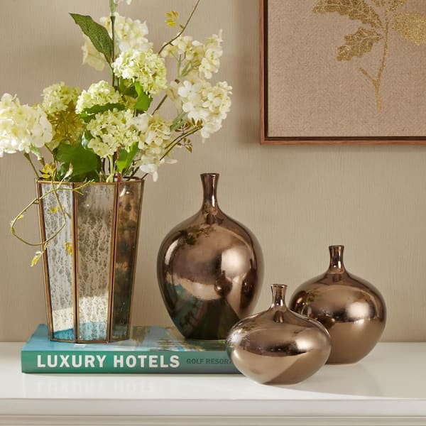 Ansen 3-Piece Bronze Mirrored Ceramic Decorative Vases 3-piece set