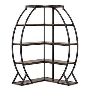 Jannelly 69 in. Tall Rustic Brown Wood 10-Shelf Corner Bookshelf Etagere Bookcase, Open Display Rack with Metal Frame