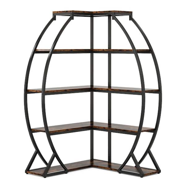 TRIBESIGNS WAY TO ORIGIN Jannelly 69 in. Tall Rustic Brown Wood 10-Shelf Corner Bookshelf Etagere Bookcase, Open Display Rack with Metal Frame
