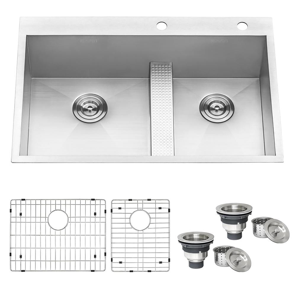 33-Inch Stainless Steel Double Bowl Topmount Kitchen Sink