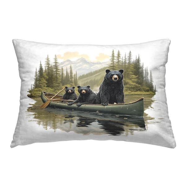 Stupell Industries Canoeing Bears on Lake Green Print Polyester 14 in. x 20 in. Throw Pillow