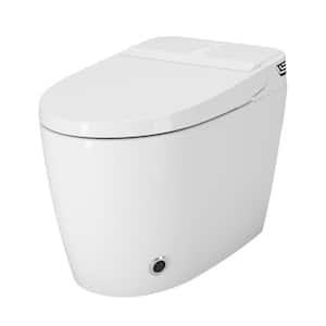 Dual Flush Tankless Elongated Smart Toilet Bidet in White with Manual Open/Close, Heated Seat, Warm Air Dryer