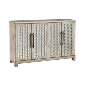 Hollow Smokey Beige Wood Top 58 in. Credenza with Four Doors