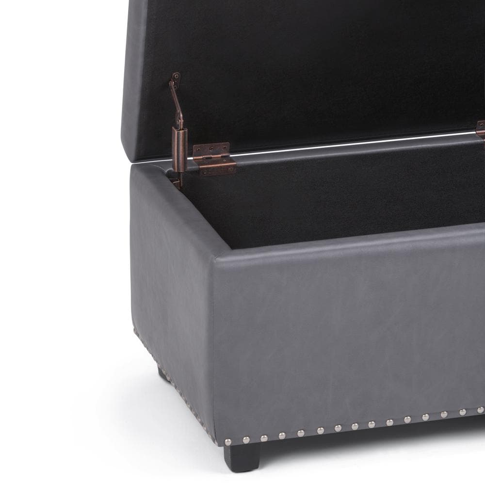 Elegant Stone Gray 48" Wooden Storage Bench Ottoman with Nailhead Trim