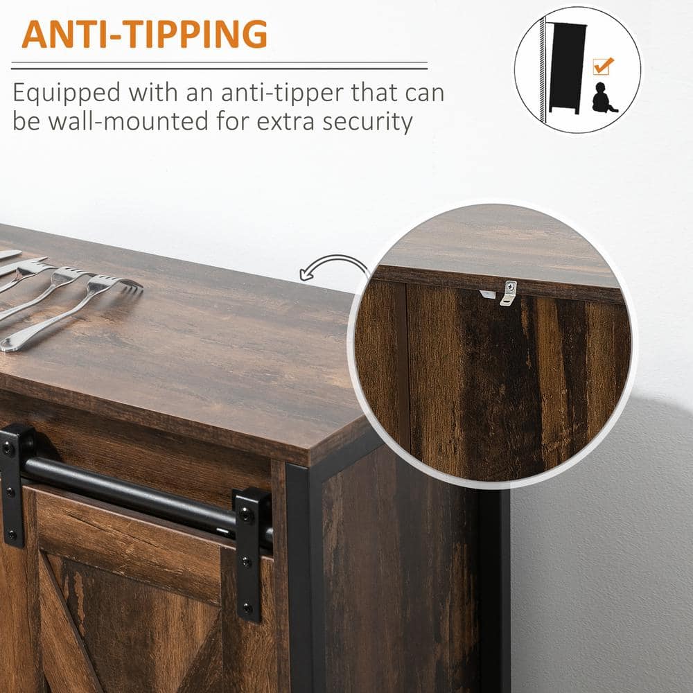 Rustic Brown Industrial Storage Sideboard with Sliding Barn Doors