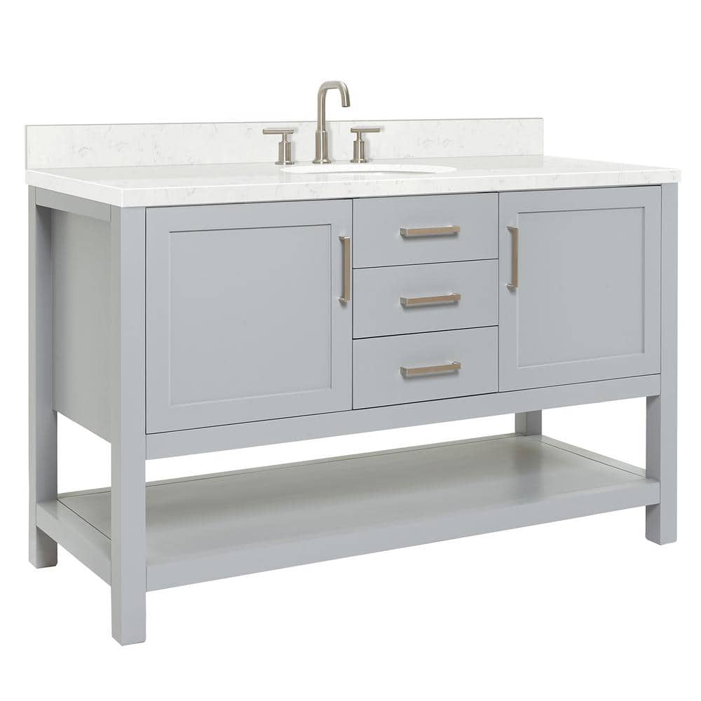 Bayhill 54'' Gray Wood Single Vanity with Quartz Top