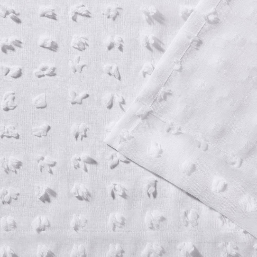 Winter White Sheer Rod Pocket Curtain Panels with Pouf Applique, Set of 2