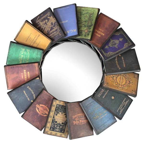 Design Toscano Lord Byron's Compendium of Books 31.5 in. H x 31.5 in. W Round Metal Wall Mirror
