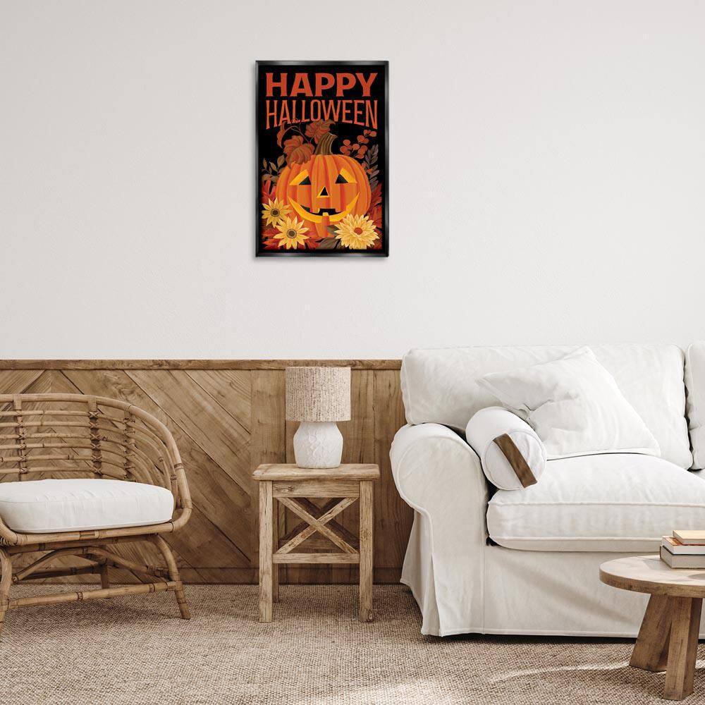 Happy Halloween Floral Pumpkin by Cat Thurman Designs Black Floater Frame Typography Graphic Art Print 25 in. x 17 in. price history on PriceWatchPro