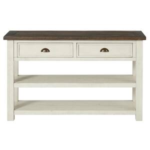 Monterey 50 in. Cream White and Brown Rectangle Solid Wood Console Table with Drawers