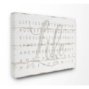 30 in. x 40 in. "Life Is Short Smile Grey on White Planked Look" by Jennifer Pugh Canvas Wall Art