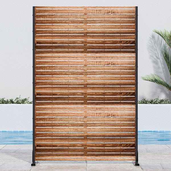 72 in. x 47 in. Wood Color Outdoor Metal Privacy Screen Garden Fence Wall Decal in Striped Pattern