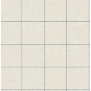 Luxe Retreat Alabaster and Air Force Blue Linen Check Paper Unpasted Wallpaper Roll (56 sq. ft.)