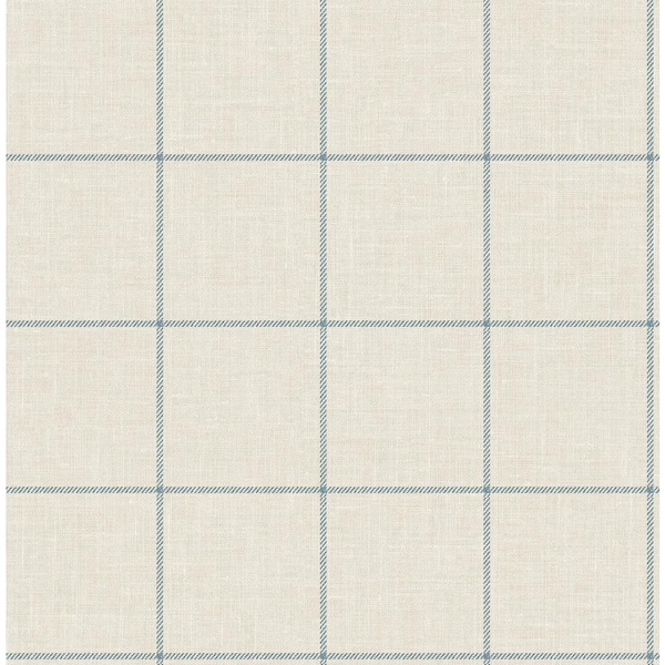 Luxe Retreat Alabaster and Air Force Blue Linen Check Paper Unpasted Wallpaper Roll (56 sq. ft.)