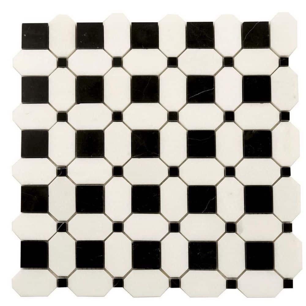 Noir Luxe 4 in. x 5 in. Polished Black, White Marble Mosaic Octagon Wall and Floor Tile Sample price history on PriceWatchPro