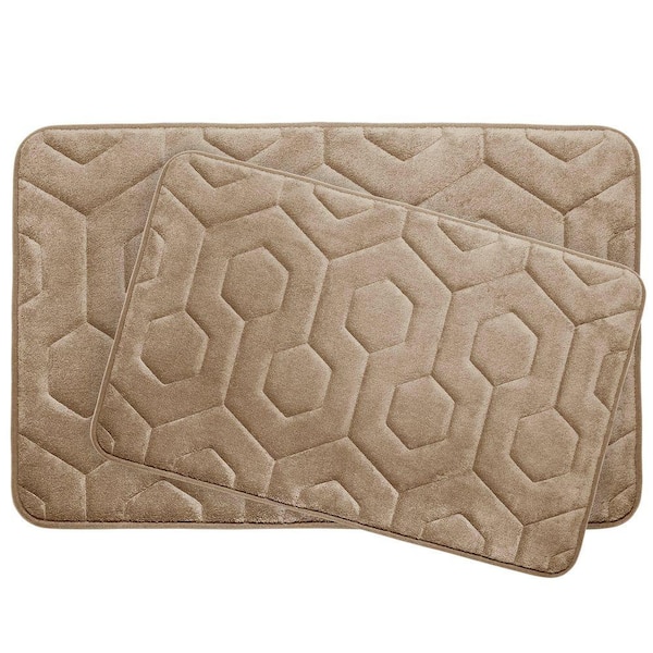 BounceComfort Hexagon Linen 20 in. x 34 in. Memory Foam Bath Mat Set (2-Piece)
