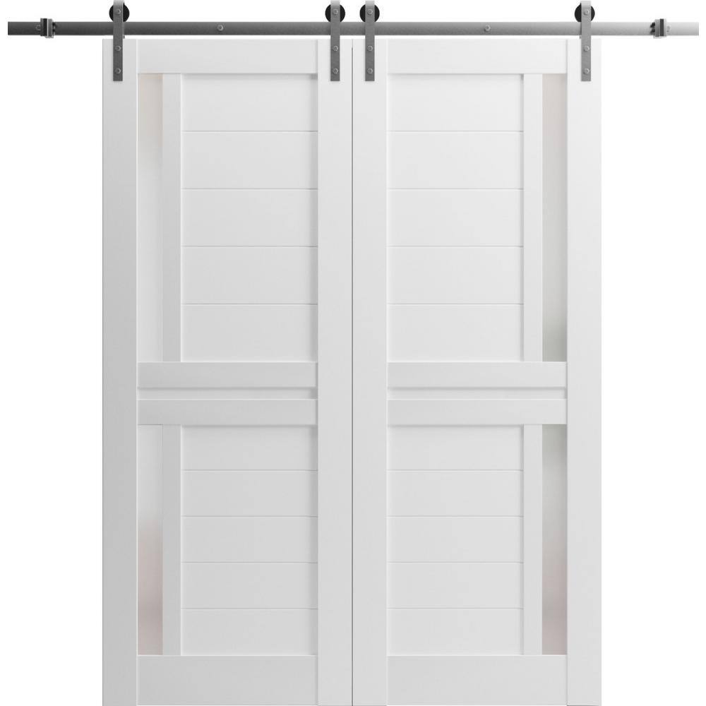 Assemble Required 42 in. x 84 in. 2-Panel Frosted Glass White Solid Wood Sliding Barn Door with Hardware Kit price history on PriceWatchPro