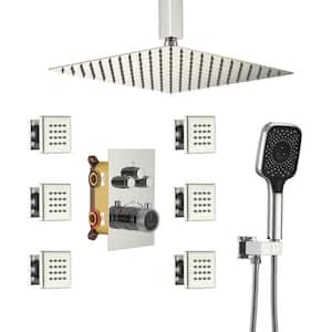 6-Spray Dual Shower Heads Ceiling Mount Fixed and Handheld Shower Head 2.5 GPM in Chrome 12 in. Rainfall Thermostatic