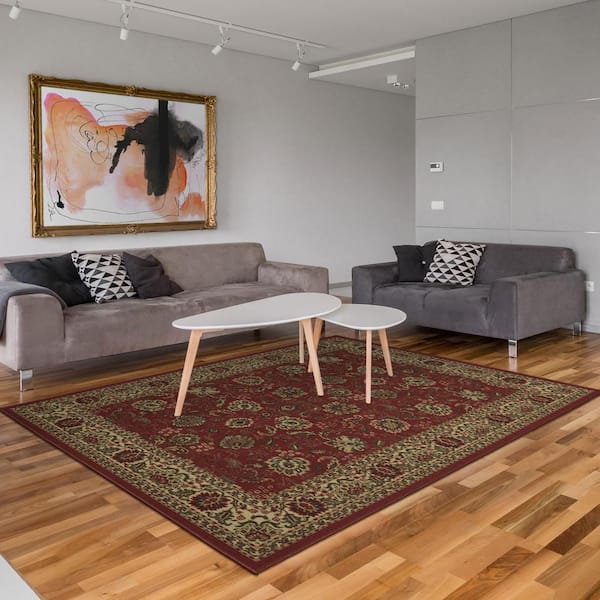 Ottohome Collection Non-Slip Rubberback Oriental Design 5x7 Indoor Area Rug, 5 ft. x 6 ft. 6in., Dark Red