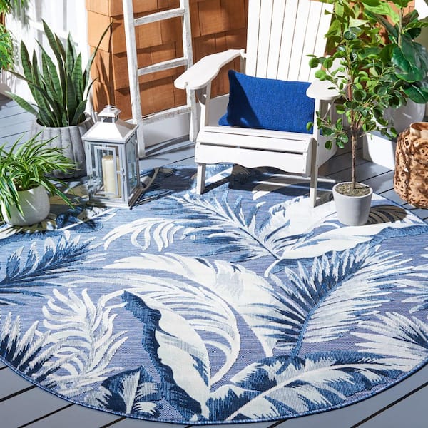Cabana Black/Gray 6 ft. x 6 ft. High-Low Leaf Indoor/Outdoor Round Area Rug