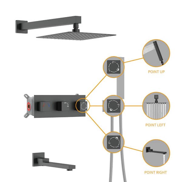 GIVING TREE 3-Handle 3-Spray 12 in. Square Tub and Shower