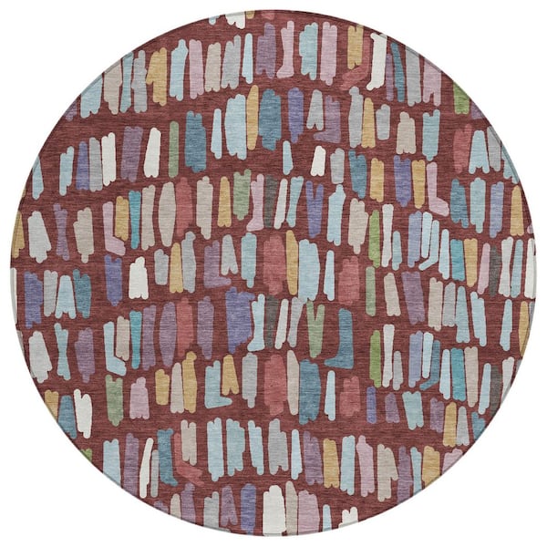 Chantille Machine Washable Indoor/Outdoor Abstract ACN2377 Burgundy 8 ft. x 8 ft. Round Rug