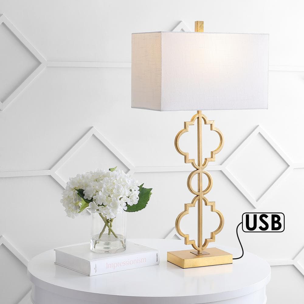 Selina 32 in. Gold Iron Ogee Trellis Modern LED USB Table Lamp price history on PriceWatchPro