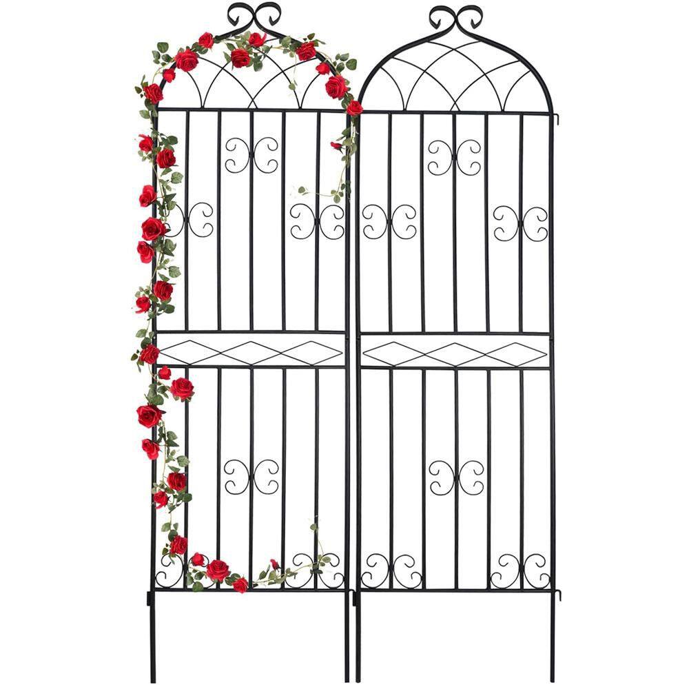2 Pack 70.8" H x 19.7" W Arched Metal Garden Trellis, Tall Rust-Resistant Decorative Climbing Rose Trellis, Black