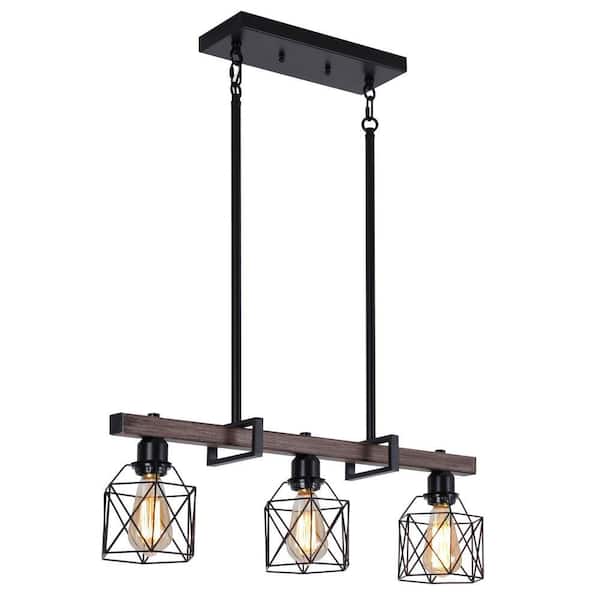 Flora 3-LIGHT Distressed Matte Black Rustic Chandelier for Kitchen Island with No Bulbs Included