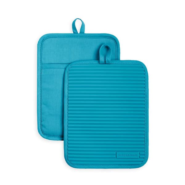KitchenAid Ribbed Soft Silicone 2-Pack Pot Holder Set Ocean Drive Blue