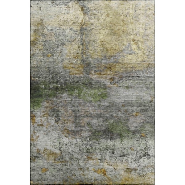 Mayfield Premium Machine Washable Abstract AMF2100 Olive 10 ft. x 14 ft. Area Rug