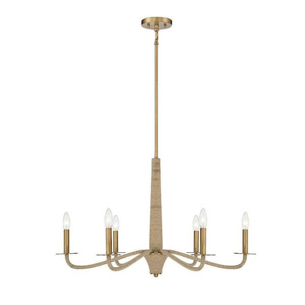 Savoy House Cannon 32 in. W x 19 in. H 6-Light Warm Brass and Rope Chandelier