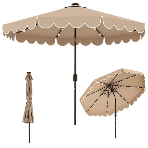 10 ft. Steel Market Solar Patio Umbrella with Crank Tilt Adjustment and 24 LED Lights in Coffee