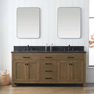Jasper 72 in. W x 22 in. D x 34 in. H Bath Vanity in Textured Natural with Blue Limestone Top with White Sinks