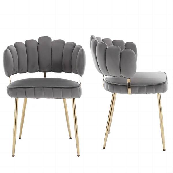 HOMEFUN Modern Gray Velvet Woven Accent Dining Chairs with Gold Metal Legs Set of 2